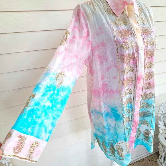 NWT Soft Surroundings Colorful Lightweight Cotton Dress Blouse - Picture 6 of 9